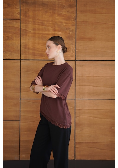 Verymoda Dantel Detaylı Tişört D2956 Kahve
