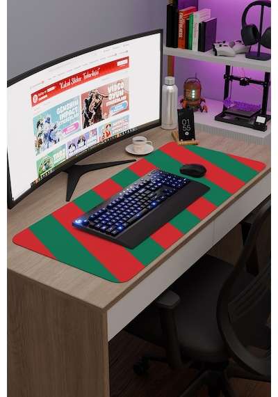 Yeşil Kırmızı 90x40 Xxl Taraftar Gaming Oyuncu Mouse Pad Kaymaz Taban Büyük Fare Altlığı Şerit