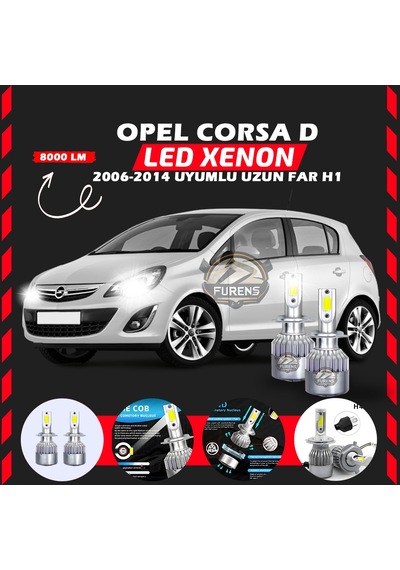 Opel Corsa D 2006-2014 Uzun Far Uyumlu Şimşek Etkili Led Xenon Performance Series H1