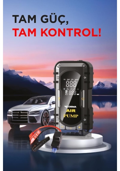 Torima APS-02 Taşınabilir Dijital Ekranlı Araç Akü Takviyeli Powerbank Işıklı Oto Hava Kompresörü