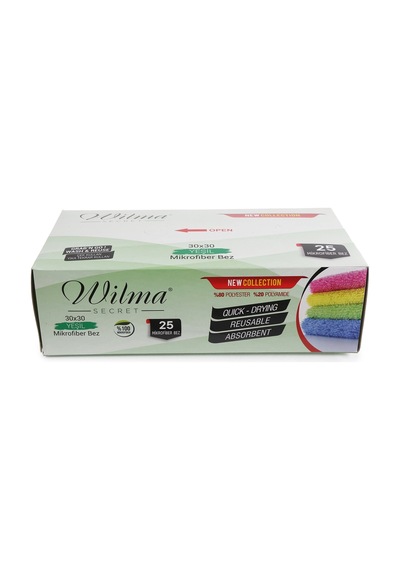Wilma Secret Mikrofiber Temizlik Bezi Kutulu 100 Adet Mikrofiber Bezler 30x30cm 180gsm - Yeşil Şeffaf