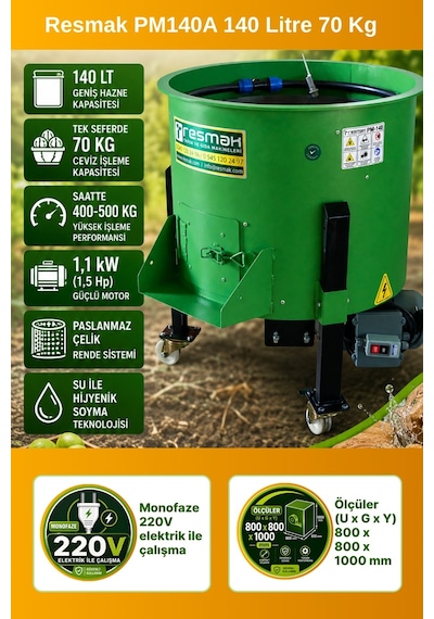 Resmak Pm140a Devir Ayarlı Ceviz Soyma Makinesi