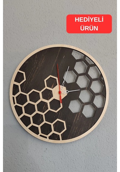 Geometrik Modern Ahşap Lazer Kesim 2d Mdf Duvar Saati Ahşap - Siyah
