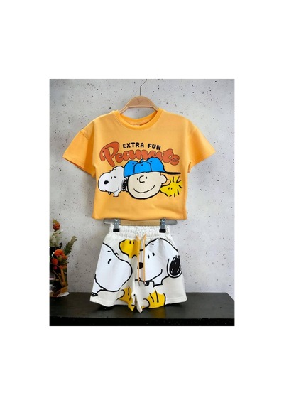Phokaia Erkek Çoçuk 2'li T-shirt Şort Takım Beyaz-turuncu