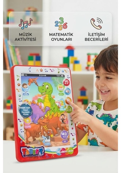 Dinozor Temalı Eğitici Sesli Dil Ve Motor Becerisi Geliştirici İnteraktif Oyuncak Tablet