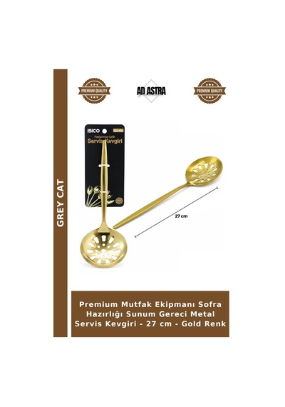 Premium Mutfak Ekipmanı Sofra Hazırlığı Sunum Gereci Metal Servis Kevgiri - 27 Cm - Gold Renk Çok Renkli