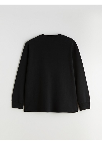 Lcwaıkıkı Classic Siyah Büyük Beden Bisiklet Yaka Baskılı Erkek Sweatshirt