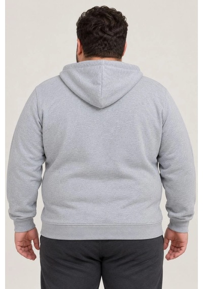Assema Erkek Battal Büyük Beden Üç İplik İçi Şardonlu Kapüşonlu Tam Fermuarlı Kışlık Sweatshirt - Gri Çok Renkli