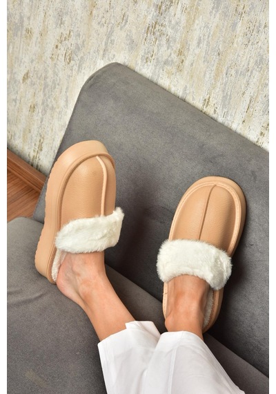 Fox Shoes T918264209 Vizon İçi Peluş Kadın Terlik Vizon