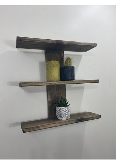 O&Awood Doğal Ahşap Dekoratif Minimal Duvar Rafı,3 Katlı Vintage, Ceviz