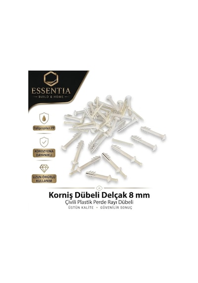 Korniş Dübeli Delçak 8 Mm 50 Li Çivili Plastik Perde Rayı Dübeli Çoklu Renk