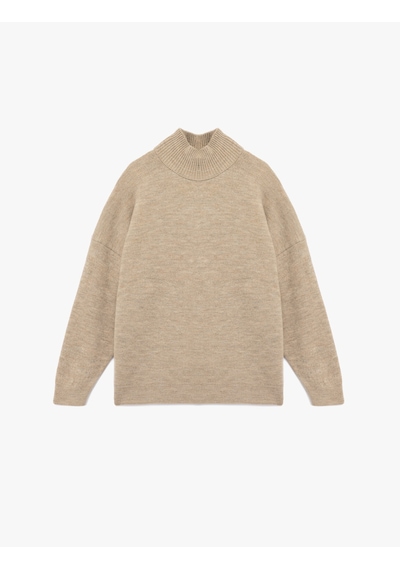 Koton Oversize Uzun Kollu Dik Yaka Triko Kazak Vizon 6wak90167ht Vizon