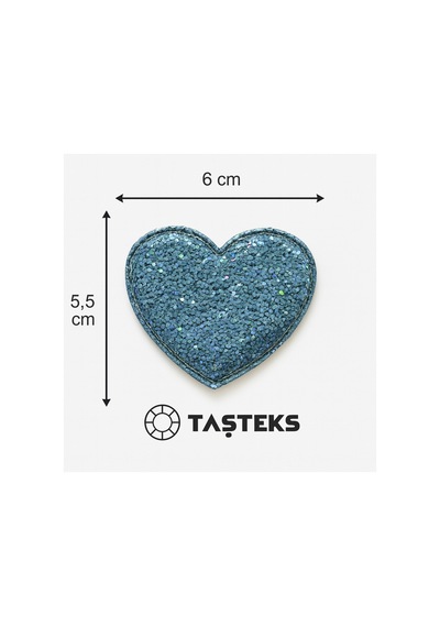 Ütülenebilen Veya Sticker Olarak Kullanılabilen Mavi Simli Kabarık Kalp Patch