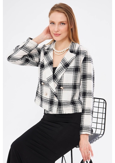Armonika Kadın Ekru Kruvaze Yaka Tüvit Crop Ceket Arm-24k001014