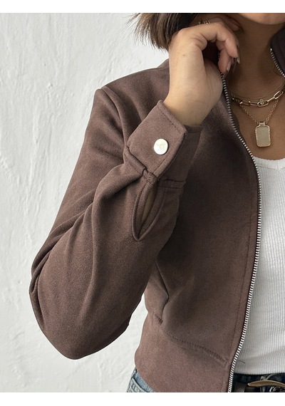 Verymoda Kadın Fermuarlı Bomber Ceket Kahve