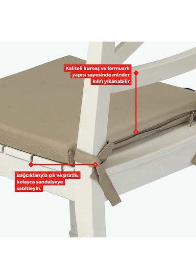 Xpermate 6'lı Sandalye Minderi Su İtici Kumaş 40 x 40 CM Bej
