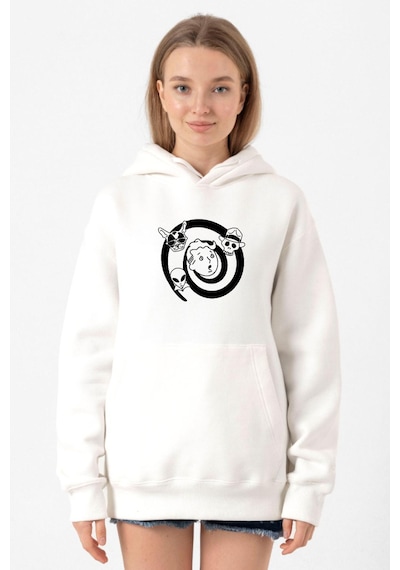 Fallout Wild Wasteland Beyaz Kadın 3ip Kapşonlu Sweatshirt 001