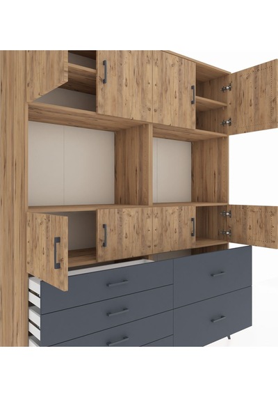 Hyperion Gardrop 8 Raflı 6 Çekmeceli 8 Kapaklı 176x44x221 Çam-çam/antrasit Çam/antrasit Hyperion Gardrop 8 Raflı 6 Çekmeceli 8 Kapaklı 176x44x221 Çam-çam/antrasit Çam/antrasit
