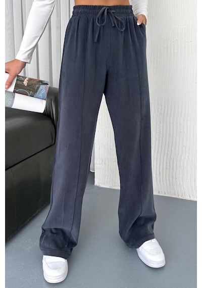 Feela Moda 2007 Bağcıklı Beli Lastikli Modal Çımalı Palazzo Kadın Pantolon Antrasit