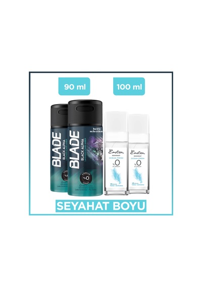 Emotion Ocean Fresh Pump Sprey Deodorant 2x100 Ml & Blade Black Alpha Deodorant 2x90 Ml Seyahat Seti