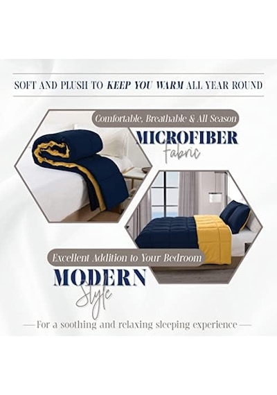 Elegant Comfort 3 Parça Ters Çevrilebilir Yorgan Seti, Dört Mevsim Rahat, Yumuşak Kuş Tüyü Alternatif, Kapitone - Kutu Dikişli - 4 Köşe Sekmeli Nevresim Takımı, Süslü Yorgan, Kral, Lacivert/sarı 7/8 Yaş Elegant Comfort 3 Parça Ters Çevrilebilir Yorgan Seti, Dört Mevsim Rahat, Yumuşak Kuş Tüyü Alternatif, Kapitone - Kutu Dikişli - 4 Köşe Sekmeli Nevresim Takımı, Süslü Yorgan, Kral, Lacivert/sarı 7/8 Yaş