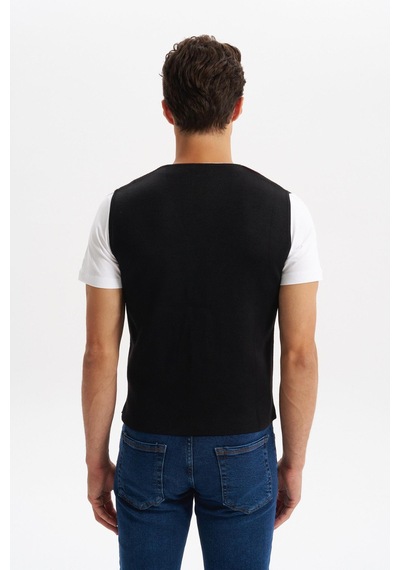 AR-MA Arma Erkek Slim Fit Örme Likralı Pike Triko Yelek Kısa Kollu, %90 Akrilik %10 Wool K0yyo0858 Siyah - Antrasit
