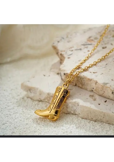 Vintage Western Kovboy Çizme Kolye Gold