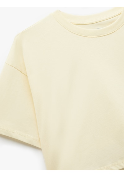 Koton Pamuklu Rahat Kesim Bisiklet Yaka Crop Spor Tişört Sarı 5sak10284nk