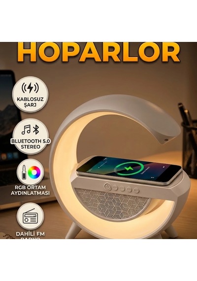 Rgb Gece Lambalı Bluetooth 5.0 Hoparlör Kablosuz Şarj Ve Fm Radyo