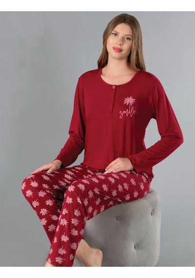 Uzun Kol Mevsimlik Pijama Takımı Viskon Alperi 790-55 Bordo