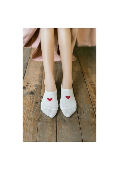 Hitit Socks Kadın 5 Çift Premium Kalite Kalp Desenli Görünmez Babet Çorap Asorti
