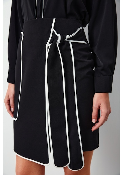 Sateen Detaylı Mini Etek - Siyah