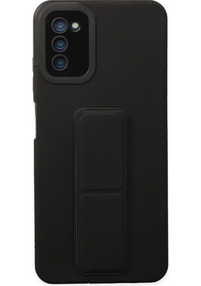 Samsung Galaxy A03s Kılıf Mega Standlı Silikon - Siyah