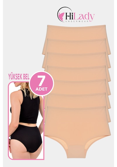 Kadın Külot, Kadın Yüksek Bel Külot, Pamuklu Yumuşak Kumaş, 7'li Paket Ten