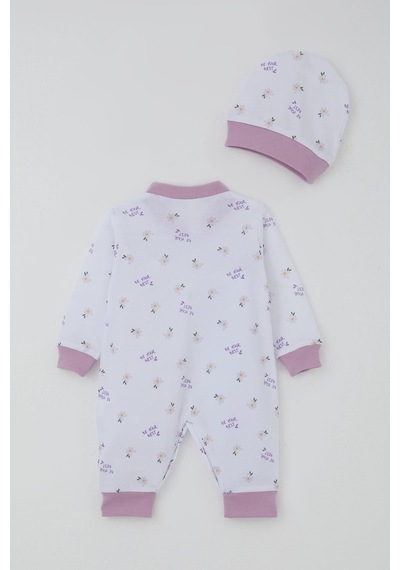 Breeze Kız Bebek Tulum Çiçek & Yazı Desenli 0-6 Ay, Beyaz