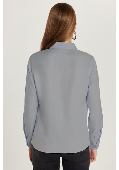 Tudors Kadın Slim Fit Dar Kesim Uzun Kollu Pamuklu Vücuda Oturan Dokulu Açık Lacivert Basic Gömlek-38818 Açık Lacivert