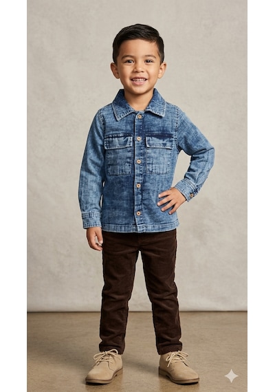 Nanica Kids Erkek Çocuk Müslin Uzun Kollu Gömlek Nc-126106 Mavi
