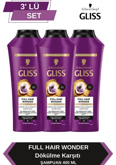 Full Hair Wonder Kafein & Peptit Saç Dökülme Karşıtı Şampuan 400 Ml Dökümeye Eğilimli Saçlarx3 Adet