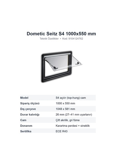 Dometic Seitz S4 Amortisörlü Açılır Karavan Camı 1000x550 Mm 9104124762 S