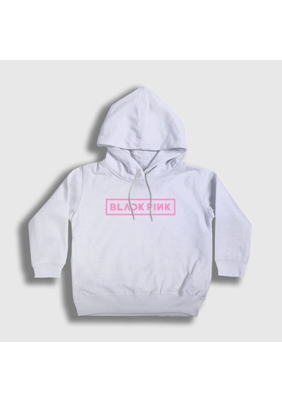 Presmono Unisex Çocuk Logo Blackpink Kapüşonlu Sweatshirt Beyaz