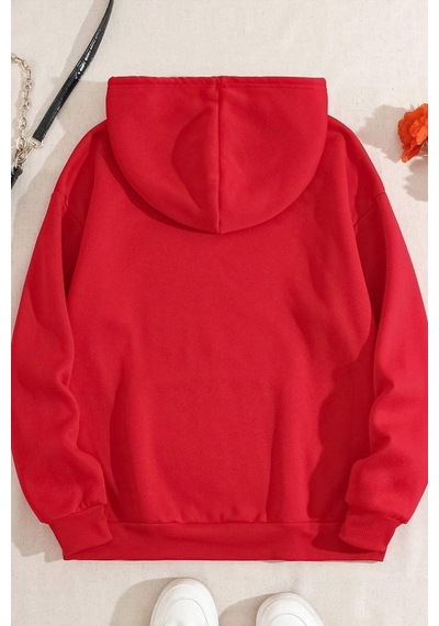 Uyguntarz Leopar Kalp Baskılı Oversize Sweatshirt Kırmızı