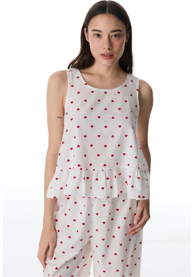 Penti Kırık Beyaz Red Hearts Pamuklu Atlet Pijama Üstü