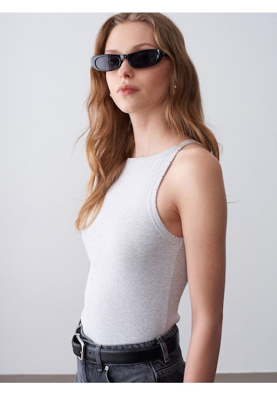 Dilvin 32892 Halter Yaka Top-gri Melanj