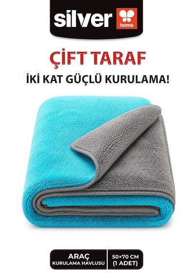 50 70 Cm Büyük Boy Lamine 600 Gsm Mavi-gri Çift Yüzlü Araç Kurulama Havlusu