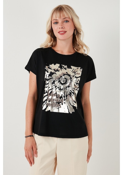 Lela Baskılı Bisiklet Yaka Regular Fit Bayan T Shirt 6671001 Siyah Lela Baskılı Bisiklet Yaka Regular Fit Bayan T Shirt 6671001 Siyah