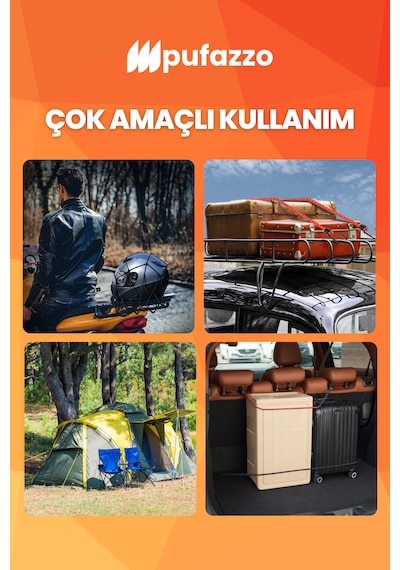 Pufazzo Kancalı Bagaj Lastiği 3 Adet - Bagaj Gergi Lastiği Siyah 30-60-90cm 3 Adet