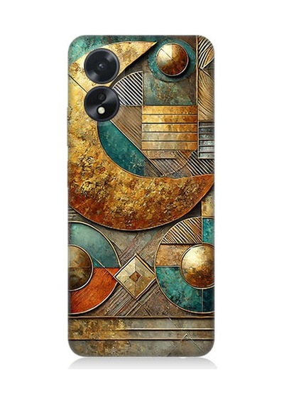 Oppo A38 Uyumlu Yarım Ay Geometrik Kompozisyon Desenli Silikon Kılıf Çok Renkli