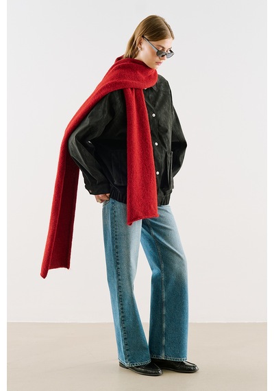Manuka Deri Garni Yakalı Oversize Mont Siyah Aw26mnt00002-01