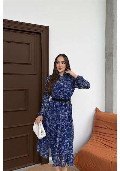 Neşeli Butik Kadın Mavi Dik Yaka Bağlama Detaylı Şifon Kumaş Uzun Kol Midi Elbise Nbelb01 Mavi Neşeli Butik Kadın Mavi Dik Yaka Bağlama Detaylı Şifon Kumaş Uzun Kol Midi Elbise Nbelb01 Mavi