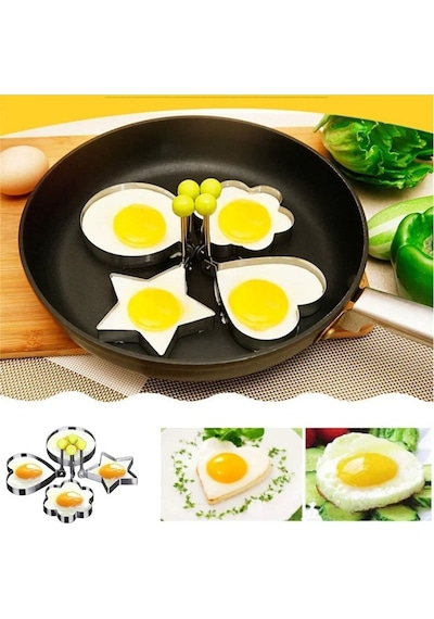 Metal Omlet Yumurta Ve Krep Pişirme Kalıpları - 3'lü Set Metal Pişirme Kalıplar- Kalp-daire-yıldız M Diğer